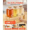 imageVEVOR Beverage Dispenser 2 Pack 1 Gallon Drink Dispensers for Parties Glass Juice Dispenser with Wood Stand Stainless Steel Spigot Infuser Iced Tea Lemonade Juice Water Dispensers for Parties1Gal 3Pack