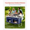 imageVEVOR Camping Kitchen Station 3 Adjustable Height Folding Outdoor Camp Cooking Table with Storage Organizer Quick Setup for Patio BBQ Picnic Glamping TravelingBlackblue