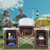 imageVEVOR Camping Kitchen Table Folding Outdoor Cooking Table with Storage Carrying Bag Aluminum Cook Station 3 Cupboard ampamp Detachable Windscreen Quick Setup for Picnics BBQ RV Traveling BlackBrown