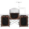 imageVEVOR Camping Kitchen Table Folding Outdoor Cooking Table with Storage Carrying Bag Aluminum Cook Station 3 Cupboard ampamp Detachable Windscreen Quick Setup for Picnics BBQ RV Traveling BlackBrown