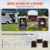 imageVEVOR Camping Kitchen Table Folding Outdoor Cooking Table with Storage Carrying Bag Aluminum Cook Station 3 Cupboard ampamp Detachable Windscreen Quick Setup for Picnics BBQ RV Traveling BlackBrown