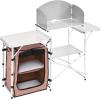 imageVEVOR Camping Kitchen Table Outdoor Camp Cooking Table Aluminum Portable Cook Station with 3 Storage Cupboard Carrying Bag Detachable Windscreen Quick Setup for BBQ Party Picnic RV Travel BlackBrown11 Cupboard