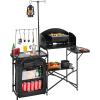 imageVEVOR Camping Kitchen Table Outdoor Camp Cooking Table Aluminum Portable Cook Station with 3 Storage Cupboard Carrying Bag Detachable Windscreen Quick Setup for BBQ Party Picnic RV Travel BlackDeep Black