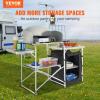 imageVEVOR Camping Kitchen Table Outdoor Camp Cooking Table Aluminum Portable Cook Station with 3 Storage Cupboard Carrying Bag Detachable Windscreen Quick Setup for BBQ Party Picnic RV Travel BlackBlack11 Cupboard