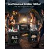 imageVEVOR Camping Kitchen Table Outdoor Camp Cooking Table Aluminum Portable Cook Station with 3 Storage Cupboard Carrying Bag Detachable Windscreen Quick Setup for BBQ Party Picnic RV Travel BlackDeep Black