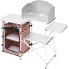 imageVEVOR Camping Kitchen Table Outdoor Camp Cooking Table Aluminum Portable Cook Station with 3 Storage Cupboard Carrying Bag Detachable Windscreen Quick Setup for BBQ Party Picnic RV Travel BlackBrown11 Cupboard
