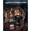 imageVEVOR Camping Kitchen Table Outdoor Camp Cooking Table Aluminum Portable Cook Station with 3 Storage Cupboard Carrying Bag Detachable Windscreen Quick Setup for BBQ Party Picnic RV Travel BlackDeep Black