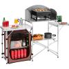 imageVEVOR Camping Kitchen Table Outdoor Camp Cooking Table Aluminum Portable Cook Station with 3 Storage Cupboard Carrying Bag Detachable Windscreen Quick Setup for BBQ Party Picnic RV Travel BlackBrown11 Cupboard