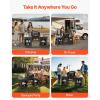 imageVEVOR Camping Kitchen Table Outdoor Camp Cooking Table Aluminum Portable Cook Station with 3 Storage Cupboard Carrying Bag Detachable Windscreen Quick Setup for BBQ Party Picnic RV Travel BlackDeep Black