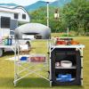 imageVEVOR Camping Kitchen Table Outdoor Camp Cooking Table Aluminum Portable Cook Station with 3 Storage Cupboard Carrying Bag Detachable Windscreen Quick Setup for BBQ Party Picnic RV Travel BlackBlack11 Cupboard