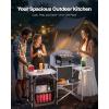 imageVEVOR Camping Kitchen Table Outdoor Camp Cooking Table Aluminum Portable Cook Station with 3 Storage Cupboard Carrying Bag Detachable Windscreen Quick Setup for BBQ Party Picnic RV Travel BlackBrown11 Cupboard