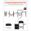 imageVEVOR Camping Kitchen Table Outdoor Camp Cooking Table Aluminum Portable Cook Station with 3 Storage Cupboard Carrying Bag Detachable Windscreen Quick Setup for BBQ Party Picnic RV Travel BlackDeep Black