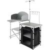 imageVEVOR Camping Kitchen Table Outdoor Camp Cooking Table Aluminum Portable Cook Station with 3 Storage Cupboard Carrying Bag Detachable Windscreen Quick Setup for BBQ Party Picnic RV Travel BlackBlack11 Cupboard