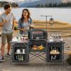 imageVEVOR Camping Kitchen Table Outdoor Camp Cooking Table Aluminum Portable Cook Station with 3 Storage Cupboard Carrying Bag Detachable Windscreen Quick Setup for BBQ Party Picnic RV Travel BlackDeep Black