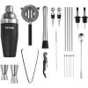imageVEVOR Cocktail Shaker Set 18Piece Stainless Steel Bar Tools with Bamboo Stand Martini Bartender Kit Accessories  Mixer Spoon Muddler Jigger Strainer Liquor Pourers Ice Tong Corkscrew Silver23Piece