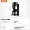 imageVEVOR Coffee Maker with Grinder 8 Cup Coffee Machine Grind and Brew Coffee Maker with 3 Brew Strength Control 24Hour Timer for Auto Brew for Home Office Restaurant8 CUPB