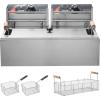 imageVEVOR Commercial Deep Fryer Dual Tank 3000W Electric Countertop Fryer with Basket 2 x 116Qt11L Double Stainless Steel Oil Fryer with Drain Time ampamp Temp Control for Kitchen Restaurant UseExtra Large