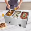 imageVEVOR Commercial Food Warmer 1500W Electric Stainless Steel Steam Food Warmer with Lid 6Pan Fast Heating Countertop Buffet Bain Marie with Soup ampamp Perforated Ladles for Catering Restaurant Party3x13Pan 24QT