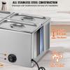 imageVEVOR Commercial Food Warmer 1500W Electric Stainless Steel Steam Food Warmer with Lid 6Pan Fast Heating Countertop Buffet Bain Marie with Soup ampamp Perforated Ladles for Catering Restaurant Party4x14Pan 24QT