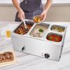 imageVEVOR Commercial Food Warmer 1500W Electric Stainless Steel Steam Food Warmer with Lid 6Pan Fast Heating Countertop Buffet Bain Marie with Soup ampamp Perforated Ladles for Catering Restaurant Party2x13Pan and 2x16Pan 24QT