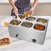 imageVEVOR Commercial Food Warmer 1500W Electric Stainless Steel Steam Food Warmer with Lid 6Pan Fast Heating Countertop Buffet Bain Marie with Soup ampamp Perforated Ladles for Catering Restaurant Party6x16Pan 24QT