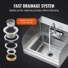 imageVEVOR Commercial Hand Sink 17x128 inch Stainless Steel Sink with Faucet ampamp Side Splash WallMount Small Hand Basin for Restaurant Kitchen Bar Garage Home