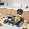 imageVEVOR Commercial Waffle Maker DualHead Round Waffle Baker Machine 2460W NonStick Stainless Steel Belgian Waffle Iron with Temp and Time Control Handle for Restaurant Bakery Snack Bar Family2Head