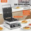 imageVEVOR Commercial Waffle Maker DualHead Round Waffle Baker Machine 2460W NonStick Stainless Steel Belgian Waffle Iron with Temp and Time Control Handle for Restaurant Bakery Snack Bar Family4PCS