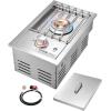 imageVEVOR Double Grilling Side Burners 2 x 17000BTU Liquid Propane Side Burner for Outdoor Kitchen Convertible to Natural Gas 304 Stainless Steel Builtin Double Burners with LED for BBQ Grill Island17 000BTU