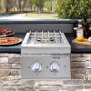 imageVEVOR Double Grilling Side Burners 2 x 17000BTU Liquid Propane Side Burner for Outdoor Kitchen Convertible to Natural Gas 304 Stainless Steel Builtin Double Burners with LED for BBQ Grill Island17 000BTU