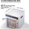 imageVEVOR Food Dehydrator 10 Trays Stainless Steel Food Dehydrator Machine 1000W Dehydrators with Digital Adjustable Timer ampamp Temp Dehydrator for Jerky Herb Meat Beef Fruit Dog Treats and Vegetables10Trays800W