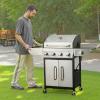 imageVEVOR Gas Grill 3 Burner Propane Gas Grill with Spacious 338 SQIn Grilling Area Carbon Steel Enamel Grates Outdoor 36000 BTU Patio Garden BBQ Grills with Foldable Side Shelves Carbon Steel41 Burner Stainless Steel