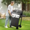 imageVEVOR Gas Grill 3 Burner Propane Gas Grill with Spacious 338 SQIn Grilling Area Carbon Steel Enamel Grates Outdoor 36000 BTU Patio Garden BBQ Grills with Foldable Side Shelves Carbon Steel3 Burner Carbon Steel