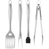 imageVEVOR Grilling Accessories 4PCS BBQ Grill Tool Set Heavy Duty Stainless Steel Barbecue Tools Kitchen Utensils with Tong Spatula Fork Brush for Outdoor Grills Gift for Father Men Husband