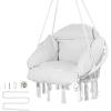 imageVEVOR Hanging Hammock Swing Chair 330 Lbs Capacity Macram Hanging Chair with Mounting Hardware Cotton Rope Swing Chair for Bedroom Balcony Patio Garden WhiteSide Cushion