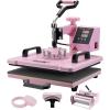 imageVEVOR Heat Press Machine 12 x 15 inch 5 in 1 Heat Transfer Machine with 30 oz Tumbler Press 360 Swing Away TShirt Pressing Digital Precise Control for TShirtsMugsHatsPlates Green5 in 1 Pink12x1530 oz