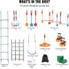 imageVEVOR Ninja Warrior Obstacle Course for Kids 2 x 65 ft Weatherproof Slacklines 500lbs Weight Capacity Monkey Line Outdoor Playset Equipment Backyard Toys Training Equipment Set with 12 Obstacles2 x 56ft
