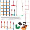imageVEVOR Ninja Warrior Obstacle Course for Kids 2 x 65 ft Weatherproof Slacklines 500lbs Weight Capacity Monkey Line Outdoor Playset Equipment Backyard Toys Training Equipment Set with 12 Obstacles1 x 50ft