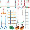 imageVEVOR Ninja Warrior Obstacle Course for Kids 2 x 65 ft Weatherproof Slacklines 500lbs Weight Capacity Monkey Line Outdoor Playset Equipment Backyard Toys Training Equipment Set with 12 Obstacles2 x 50ft