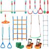 imageVEVOR Ninja Warrior Obstacle Course for Kids 2 x 65 ft Weatherproof Slacklines 500lbs Weight Capacity Monkey Line Outdoor Playset Equipment Backyard Toys Training Equipment Set with 12 Obstacles2 x 65ft