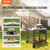 imageVEVOR Outdoor Grill Dining Cart with DoubleShelf BBQ Movable Food Prep Table Multifunctional Stainless Steel Table Top Portable Modular Carts for Pizza Oven Worktable with 2 Wheels Carry HandleStainless Steel Table Top