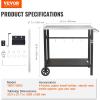 imageVEVOR Outdoor Grill Dining Cart with DoubleShelf BBQ Movable Food Prep Table Multifunctional Stainless Steel Table Top Portable Modular Carts for Pizza Oven Worktable with 2 Wheels Carry HandleStainless Steel Table Top
