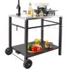 imageVEVOR Outdoor Grill Dining Cart with DoubleShelf BBQ Movable Food Prep Table Multifunctional Stainless Steel Table Top Portable Modular Carts for Pizza Oven Worktable with 2 Wheels Carry HandleStainless Steel Table Top