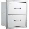 imageVEVOR Outdoor Kitchen Drawers 178W x 202H x 122D Inch Flush Mount Double BBQ Drawer Stainless Steel BBQ Island with Handle for Outdoor Kitchens or Patio Grill Station