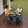 imageVEVOR Outdoor Patio Dining Table 37 inch Square Metal Steel Slat Backyard Bistro Tables with 15 in Umbrella Hole Outside AllWeather Large Furniture for Lawn Garden Porch Black37 inch
