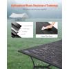 imageVEVOR Outdoor Patio Dining Table 37 inch Square Metal Steel Slat Backyard Bistro Tables with 15 in Umbrella Hole Outside AllWeather Large Furniture for Lawn Garden Porch Black59 inch
