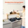 imageVEVOR Over the Stove Shelf Over Stove Spice Shelf for Kitchen Stove Top Seasoning Shelves Spice Organizer Easy to Assemble Countertop Storage Solution Kitchen Gadgets with 6 HooksBamboo