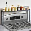 imageVEVOR Over the Stove Shelf Over Stove Spice Shelf for Kitchen Stove Top Seasoning Shelves Spice Organizer Easy to Assemble Countertop Storage Solution Kitchen Gadgets with 6 HooksBlack
