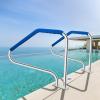 imageVEVOR Pool Rail 55x32 Pool Railing 304 Stainless Steel 250LBS Load Capacity Silver Rustproof Pool Handrail Humanized Swimming Pool Handrail with Blue Grip Cover ampamp M8 Drill Bit ampamp SelfTaping Screws494X34