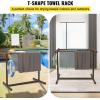 imageVEVOR Pool Towel Rack 5 Bar Brown Freestanding Outdoor PVC TShape Poolside Storage Organizer Include 8 Towel Clips Mesh Bag Hook Also Stores Floats and Paddles for Beach Swimming Pool HomeBrown